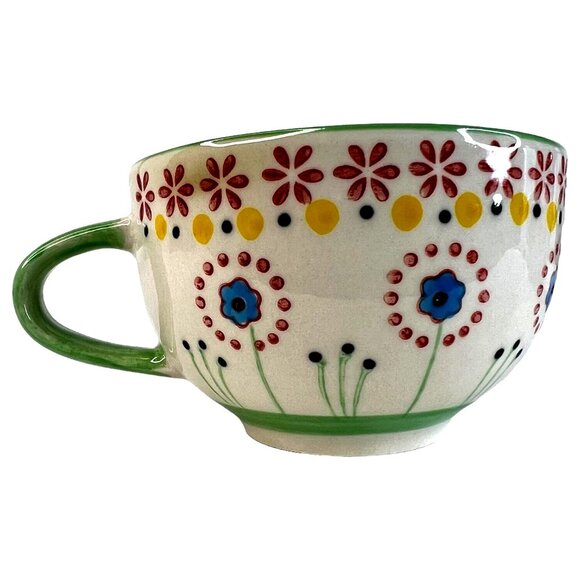 Set Of 2 Hand Painted Ceramic Mugs With Floral Patterns 12oz Anthropologie Style - Picture 8 of 11
